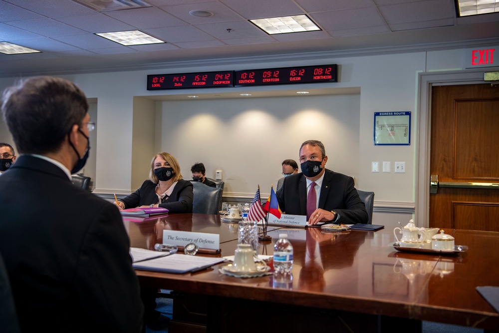 Defense Secretary Dr. Mark T. Esper meets with Romanian Minister of Defense Nicolae Ciuca
