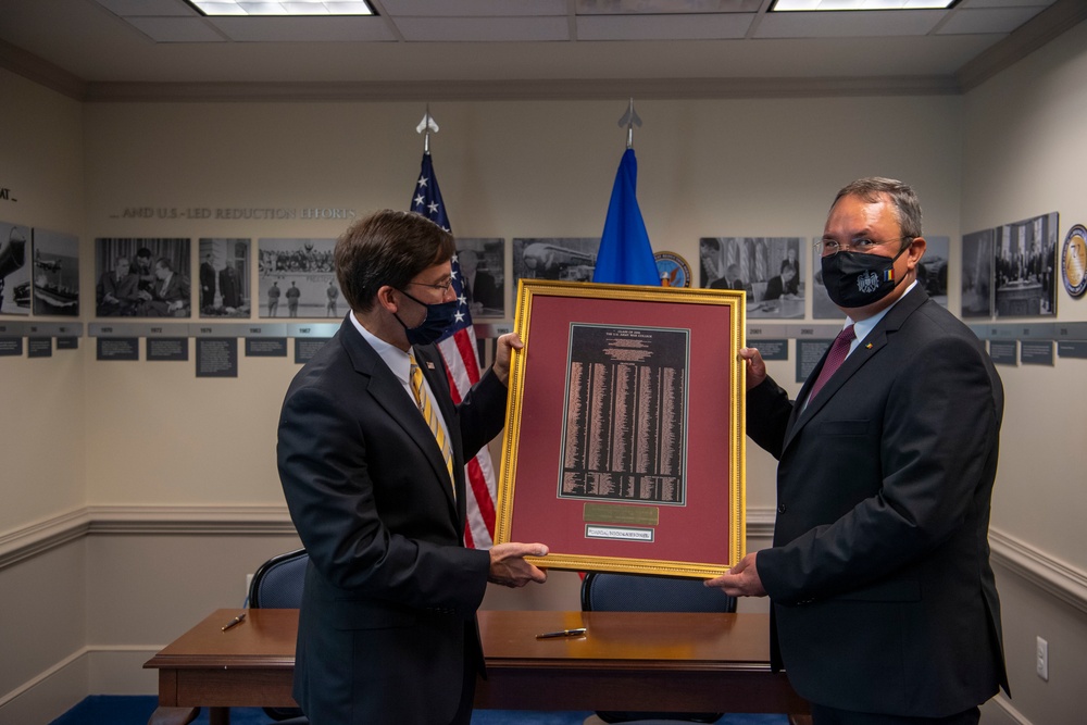 Defense Secretary Dr. Mark T. Esper meets with Romanian Minister of Defense Nicolae Ciuca