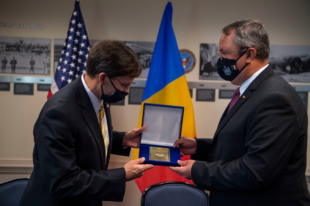 Defense Secretary Dr. Mark T. Esper meets with Romanian Minister of Defense Nicolae Ciuca