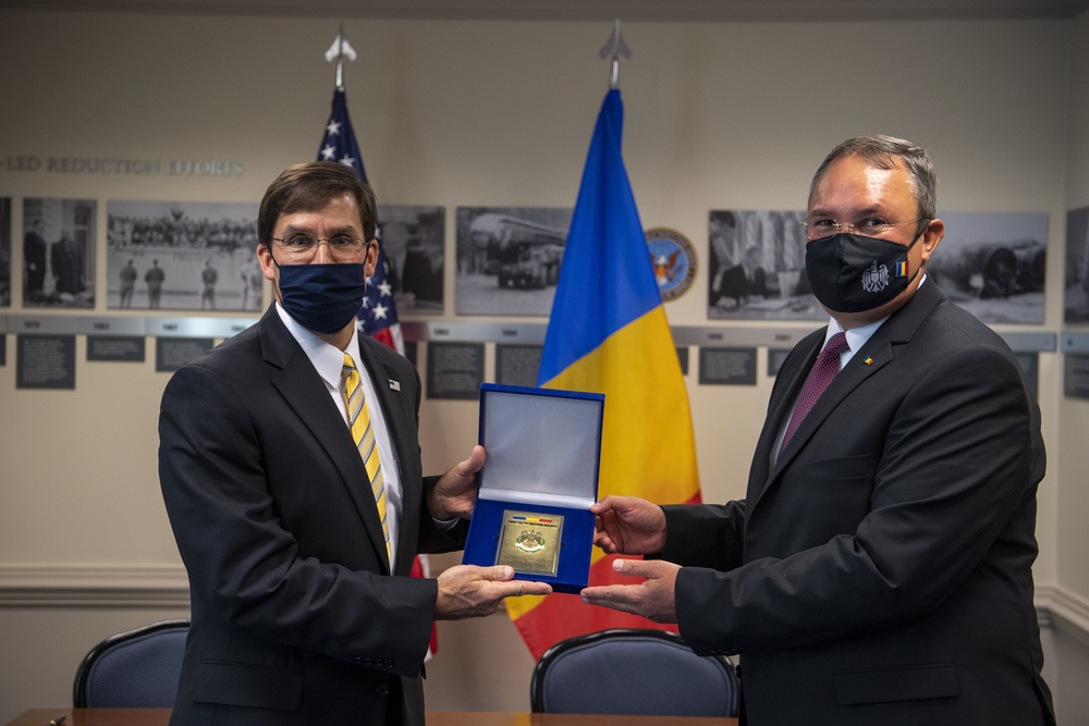 Defense Secretary Dr. Mark T. Esper meets with Romanian Minister of Defense Nicolae Ciuca