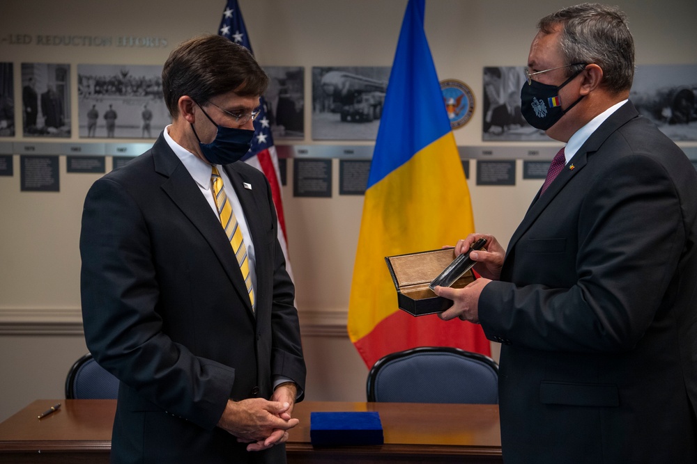 Defense Secretary Dr. Mark T. Esper meets with Romanian Minister of Defense Nicolae Ciuca