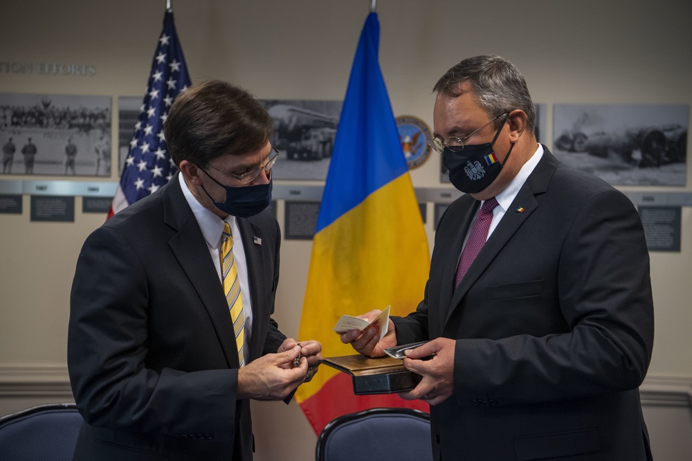 Defense Secretary Dr. Mark T. Esper meets with Romanian Minister of Defense Nicolae Ciuca