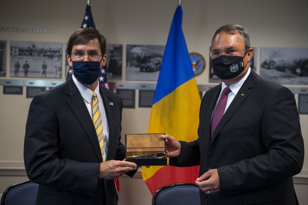Defense Secretary Dr. Mark T. Esper meets with Romanian Minister of Defense Nicolae Ciuca
