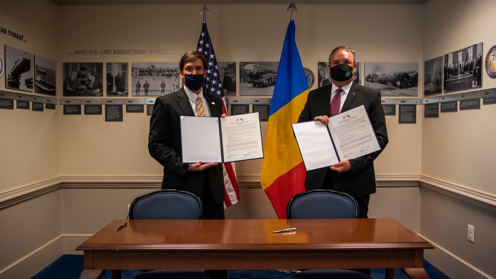 Defense Secretary Dr. Mark T. Esper meets with Romanian Minister of Defense Nicolae Ciuca