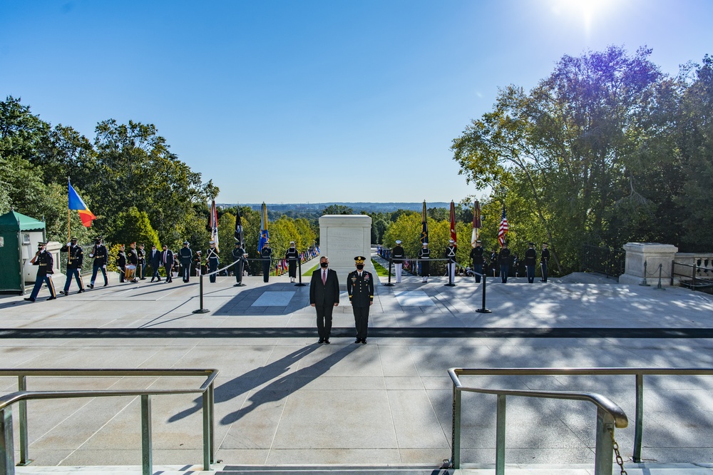 Minister of Defense of Romania Nicolae Ciuca Participates in an Armed Forces Full Honors Wreath-Laying Ceremony at the Tomb of the Unknown Soldier