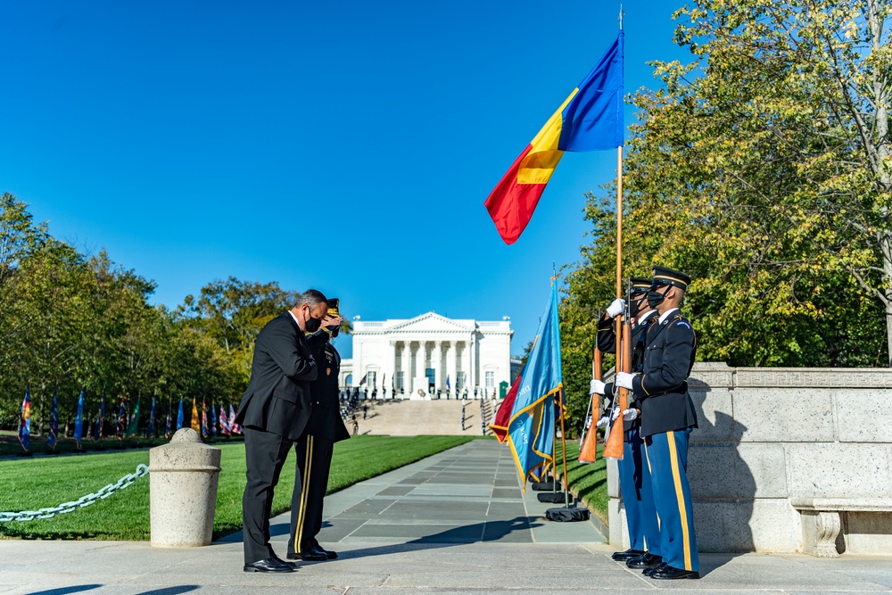 Minister of Defense of Romania Nicolae Ciuca Participates in an Armed Forces Full Honors Wreath-Laying Ceremony at the Tomb of the Unknown Soldier