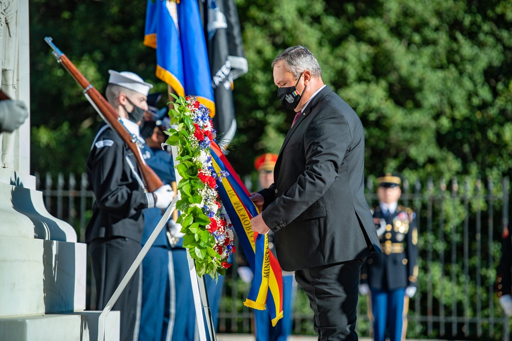 Minister of Defense of Romania Nicolae Ciuca Participates in an Armed Forces Full Honors Wreath-Laying Ceremony at the Tomb of the Unknown Soldier