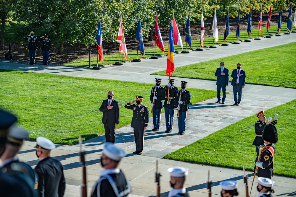 Minister of Defense of Romania Nicolae Ciuca Participates in an Armed Forces Full Honors Wreath-Laying Ceremony at the Tomb of the Unknown Soldier