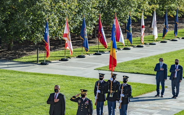 Minister of Defense of Romania Nicolae Ciuca Participates in an Armed Forces Full Honors Wreath-Laying Ceremony at the Tomb of the Unknown Soldier