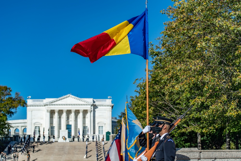 Minister of Defense of Romania Nicolae Ciuca Participates in an Armed Forces Full Honors Wreath-Laying Ceremony at the Tomb of the Unknown Soldier