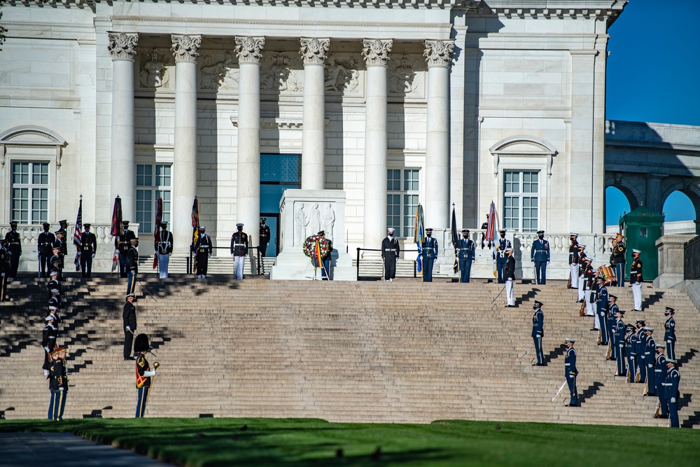 Minister of Defense of Romania Nicolae Ciuca Participates in an Armed Forces Full Honors Wreath-Laying Ceremony at the Tomb of the Unknown Soldier