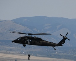 Montana HH-60 Blackhawk helicopter conducts hoist training.
