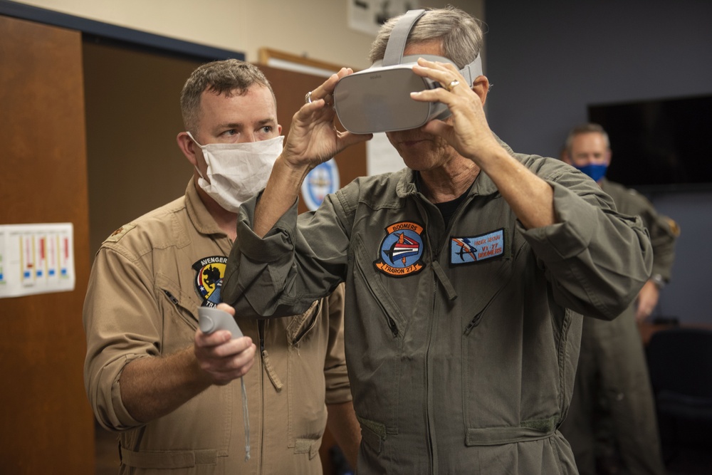 Acting Under Secretary of the Navy Gregory Slavonic tries virtual reality device