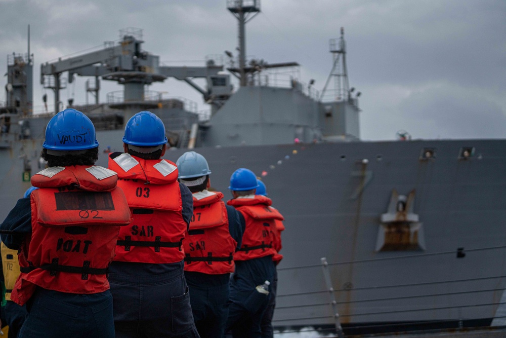 USS Halsey Conducts A Replenishment-at-sea