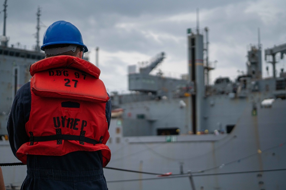 USS Halsey Conducts A Replenishment-at-sea