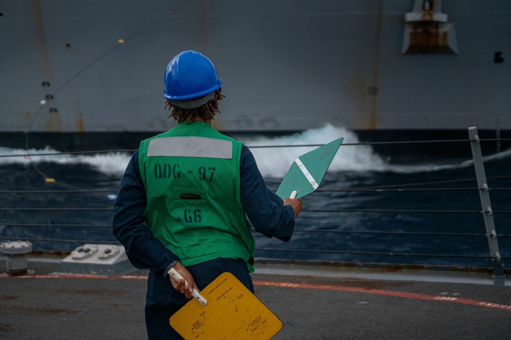 USS Halsey Conducts A Replenishment-at-sea