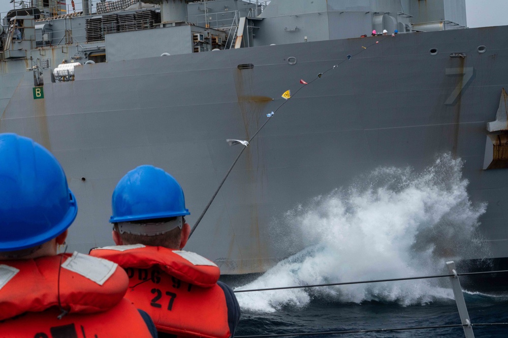 USS Halsey Conducts A Replenishment-at-sea