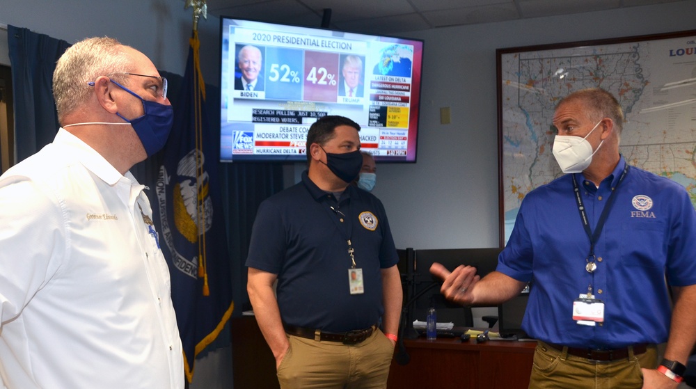 Louisiana Gov meets with FEMA Regionc6 Administator as Delta makes landfall