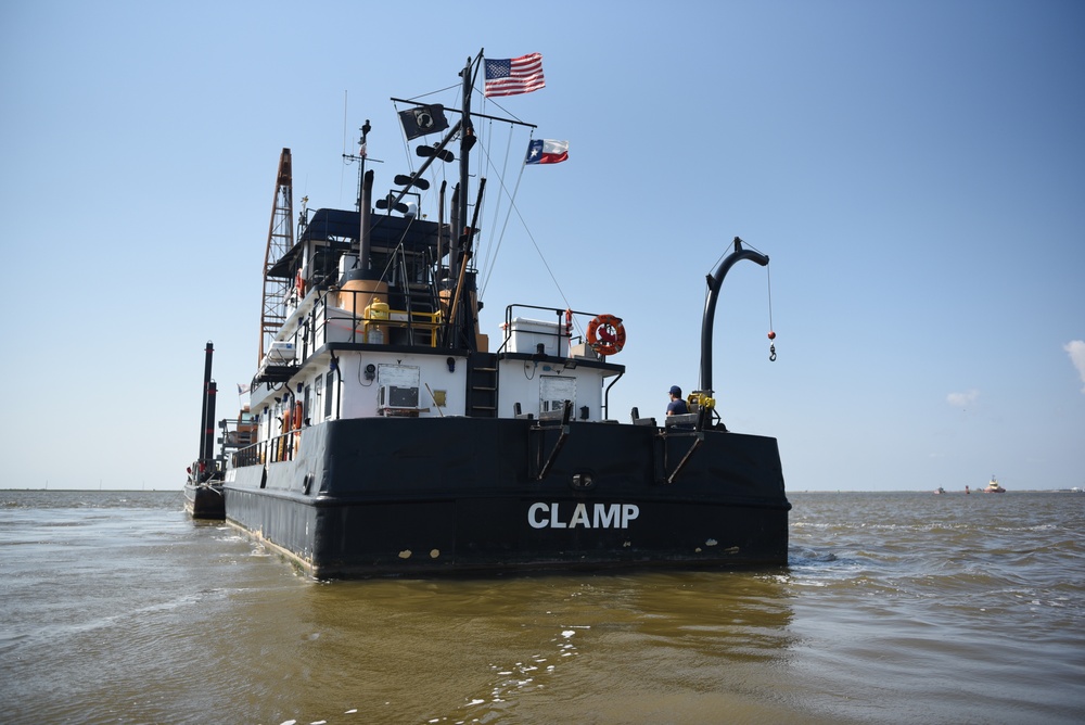 Coast Guard construction tender works in Sabine Pass post Hurricane Delta