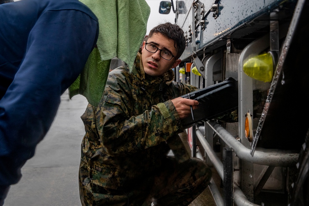 CATC Camp Fuji ASP Marines unload and inventory artillery rounds