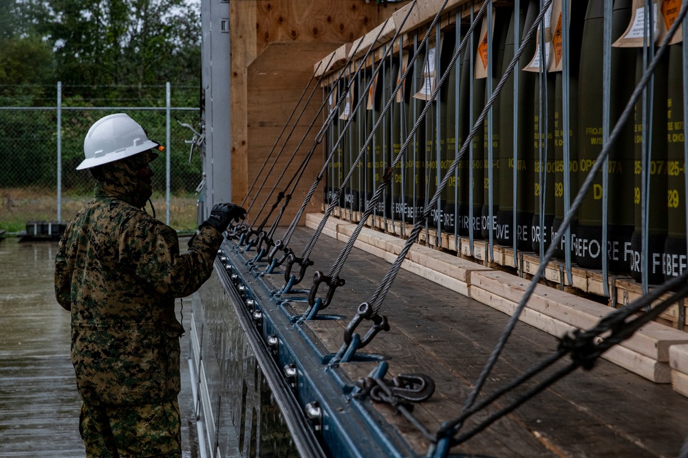 CATC Camp Fuji ASP Marines unload and inventory artillery rounds