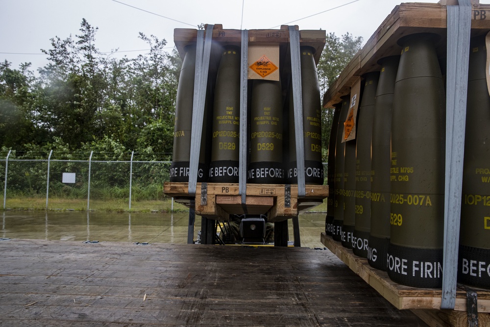 CATC Camp Fuji ASP Marines unload and inventory artillery rounds