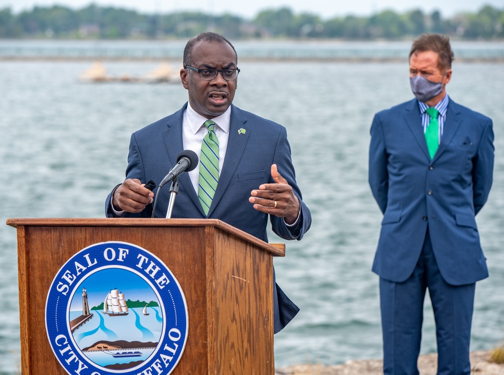 Groundbreaking ceremony for seawall repairs at Ralph C. Wilson, Jr. Centennial Park