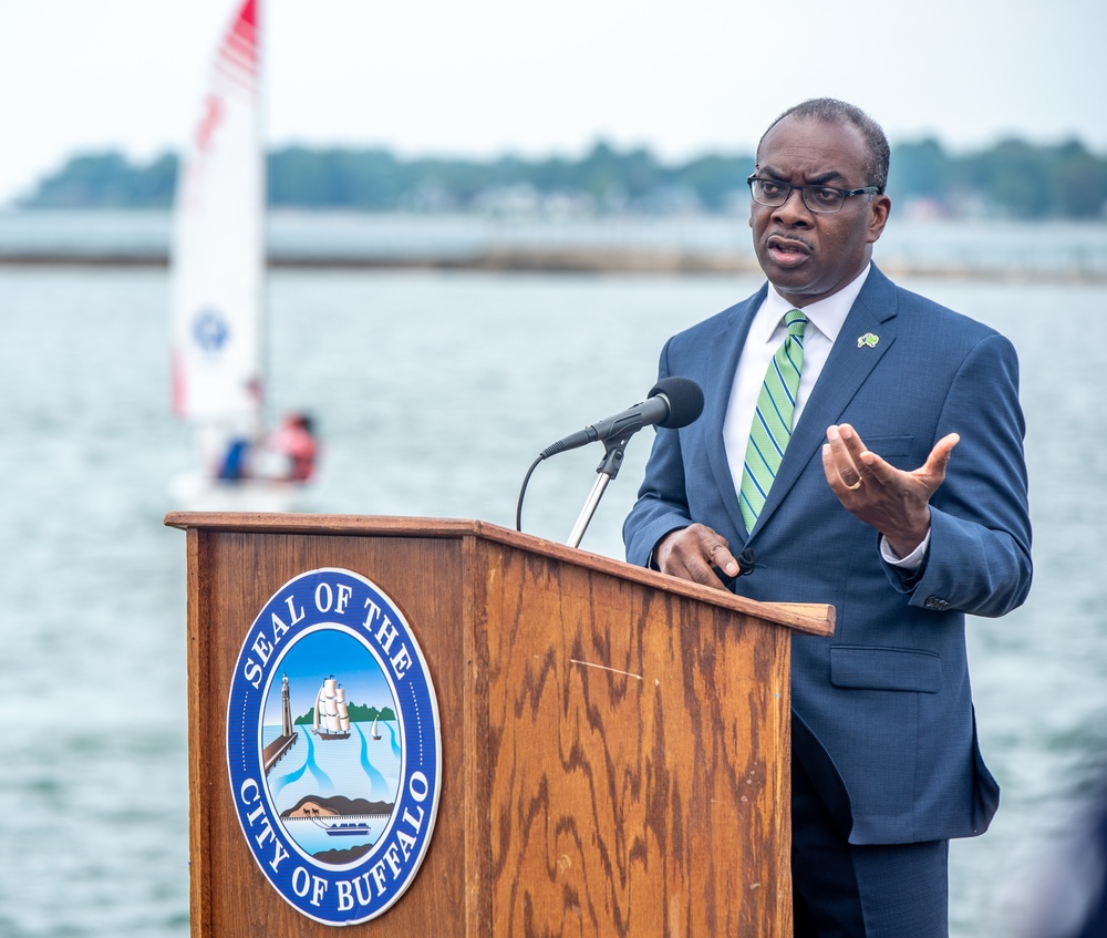 Groundbreaking ceremony for seawall repairs at Ralph C. Wilson, Jr. Centennial Park