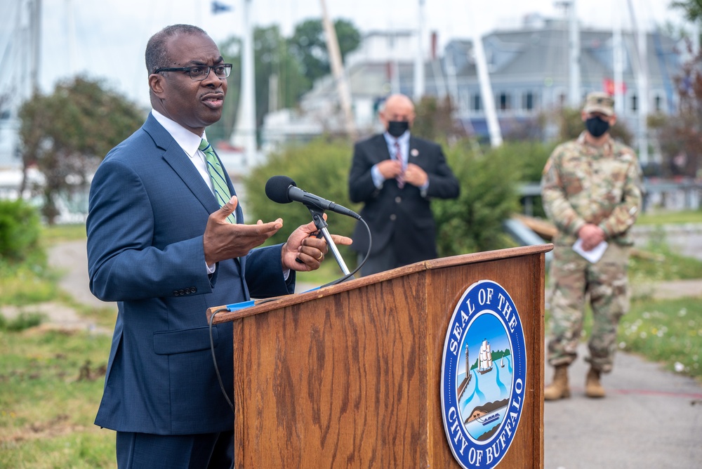 Groundbreaking ceremony for seawall repairs at Ralph C. Wilson, Jr. Centennial Park