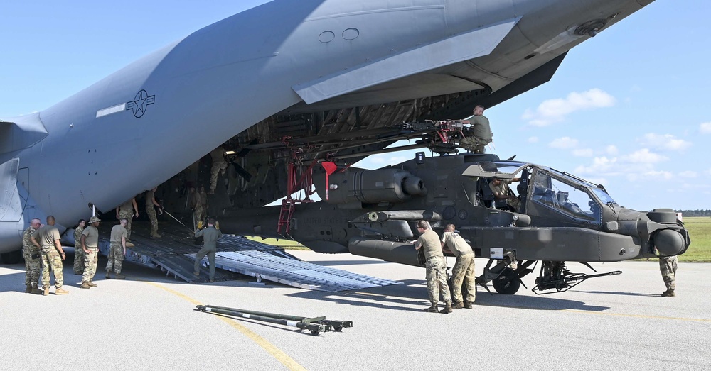 Apache helicopters transported for live-fire exercise