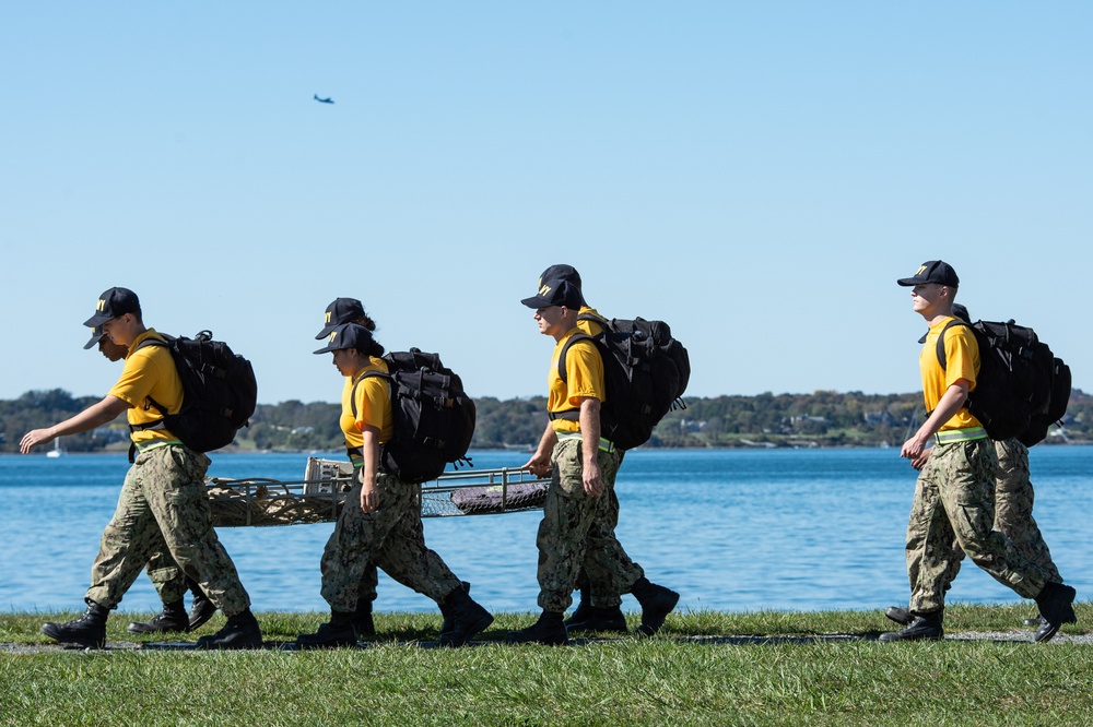 201014-N-TE695-0067 NEWPORT, R.I. (Oct. 14, 2020)  Navy Officer Candidate School (OCS) students manuver to extraction point during battle stations