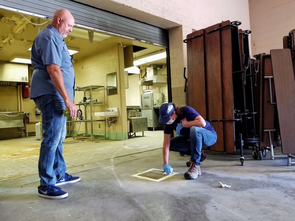 Environmental team performs lead dust sampling at excess Army Reserve Center