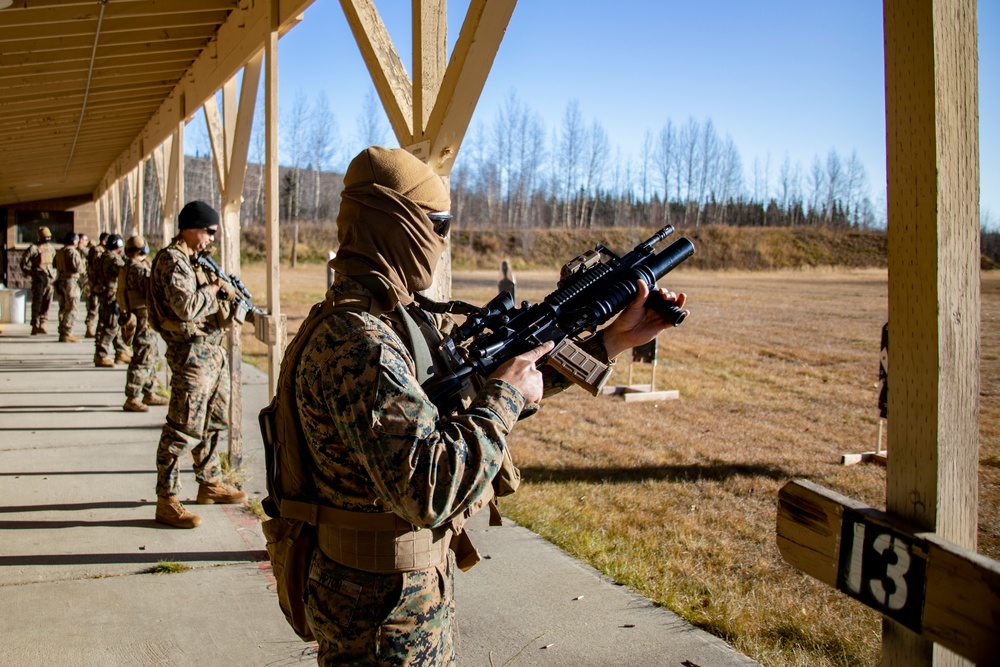 1st ANGLICO Marines conduct a rifle range during Exercise Red Flag-Alaska