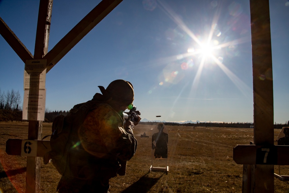 1st ANGLICO Marines conduct a rifle range during Exercise Red Flag-Alaska