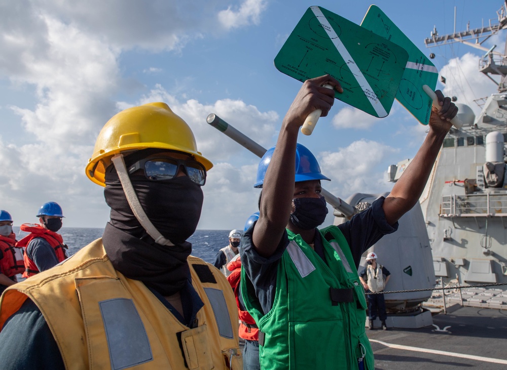 USS Barry Sailors Participate in a Connected Replenishment with USS America