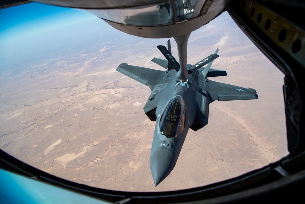 KC-135 refuels F-35s in support of Operation Inherent Resolve