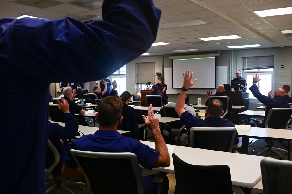 Coast Guard Fifth District Commander speaks at Sector North Carolina reserve all-hands meeting