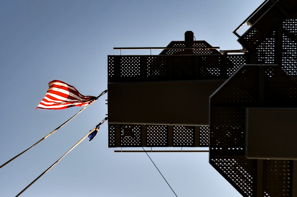 USS Nimitz Flies the National Ensign