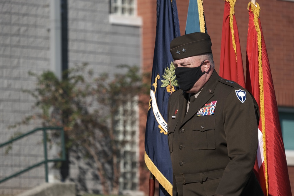 The South Carolina National Guard conducts a ceremony for the Palmetto Military Academy Officer Candidate School at McCrady Training Center