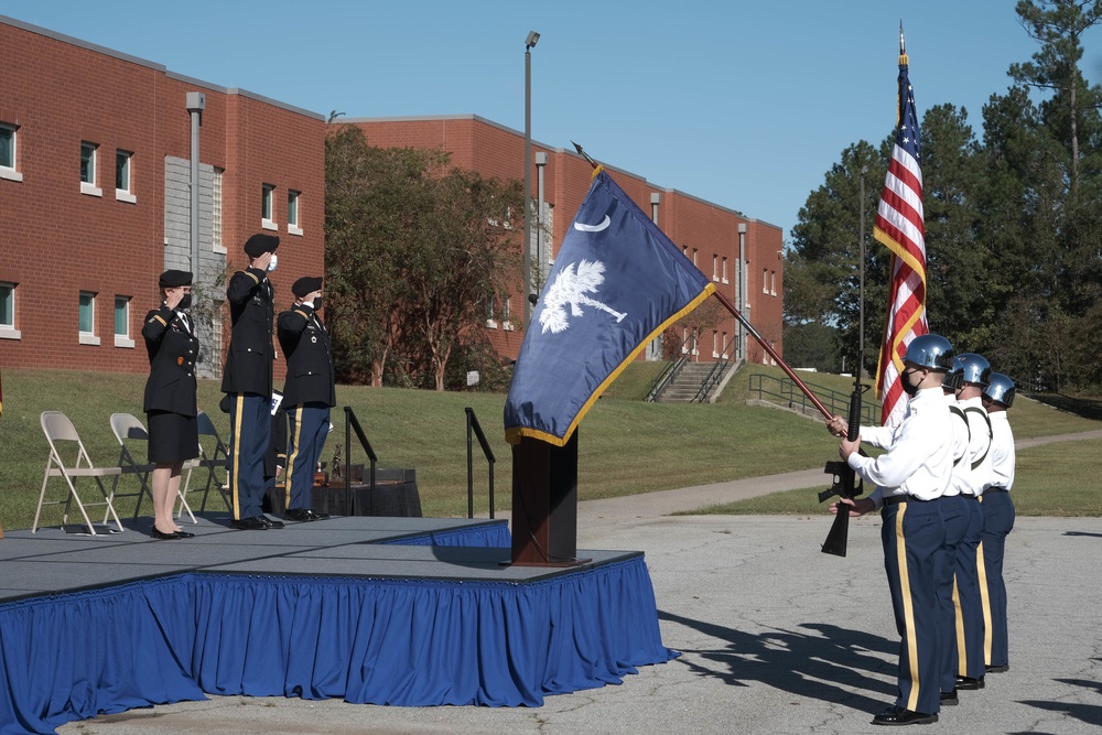 The South Carolina National Guard conducts a ceremony for the Palmetto Military Academy Officer Candidate School at McCrady Training Center