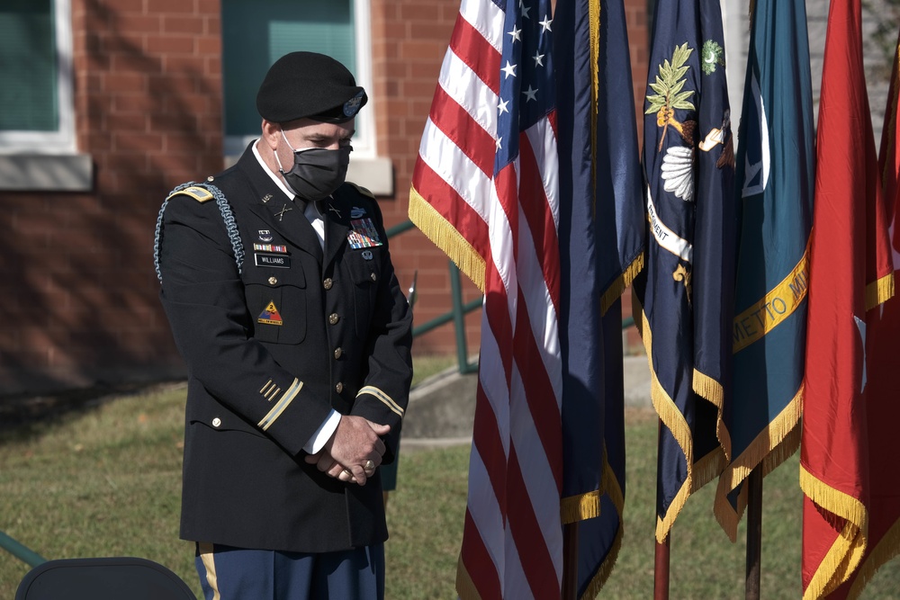 The South Carolina National Guard conducts a ceremony for the Palmetto Military Academy Officer Candidate School at McCrady Training Center