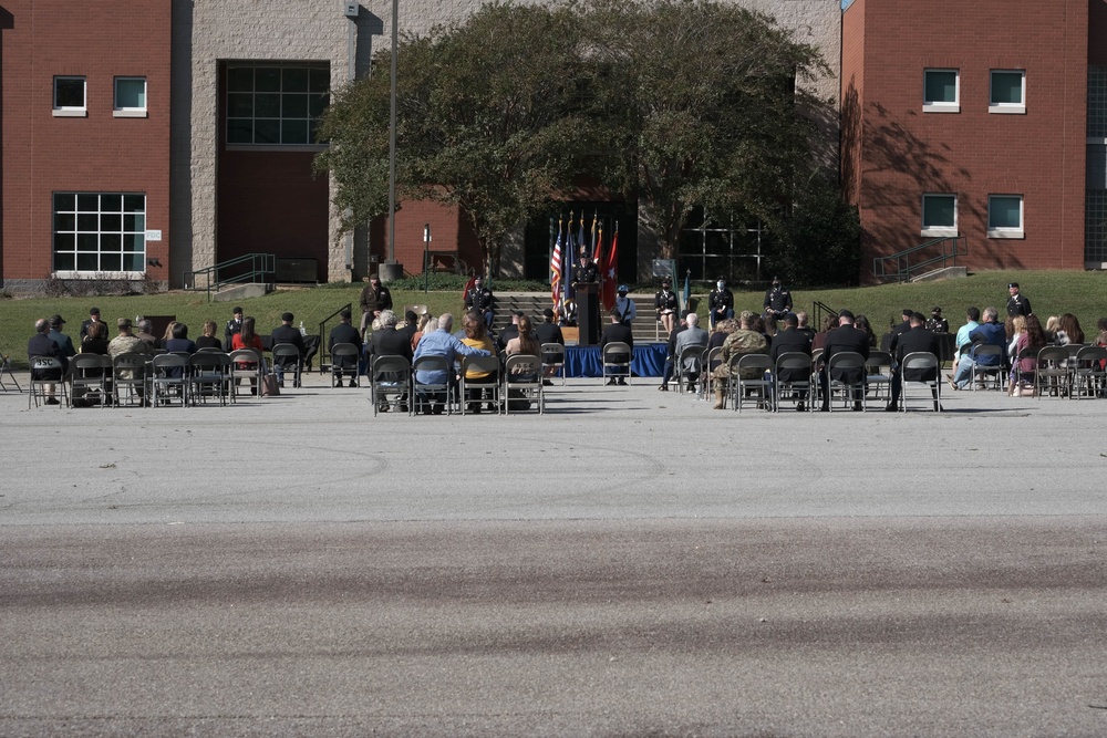 The South Carolina National Guard conducts a ceremony for the Palmetto Military Academy Officer Candidate School at McCrady Training Center