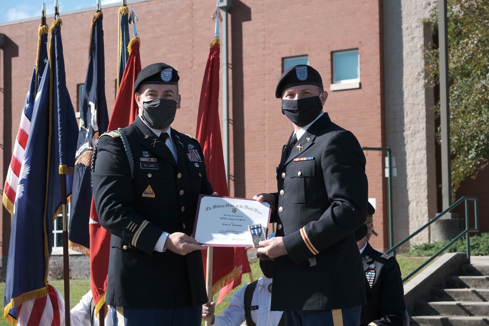 The South Carolina National Guard conducts a ceremony for the Palmetto Military Academy Officer Candidate School at McCrady Training Center