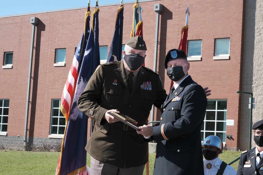 The South Carolina National Guard conducts a ceremony for the Palmetto Military Academy Officer Candidate School at McCrady Training Center