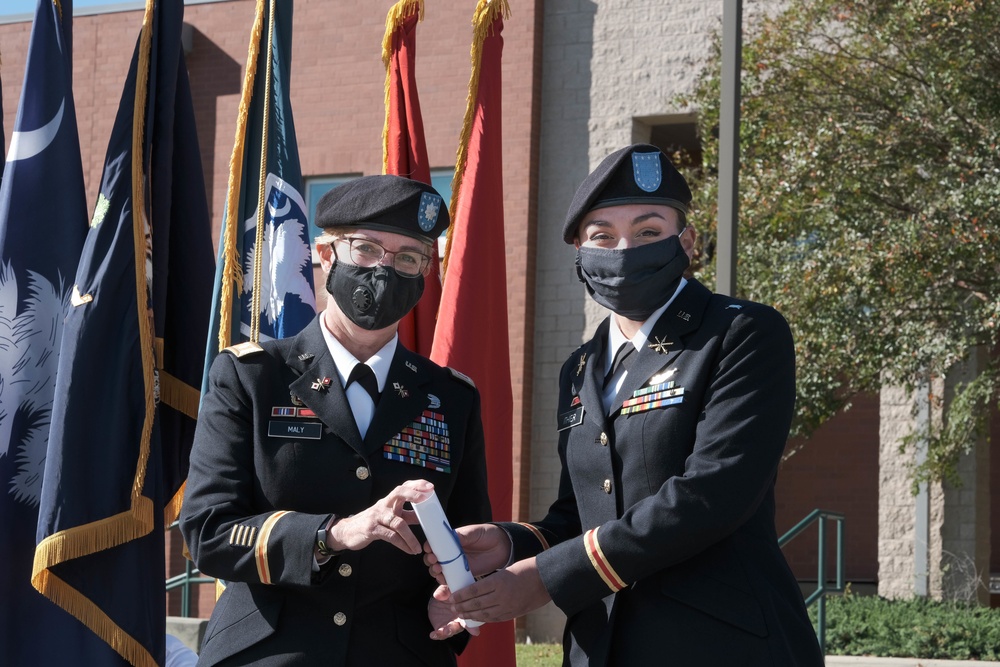 The South Carolina National Guard conducts a ceremony for the Palmetto Military Academy Officer Candidate School at McCrady Training Center