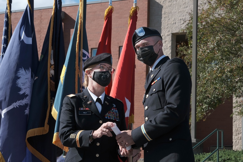 The South Carolina National Guard conducts a ceremony for the Palmetto Military Academy Officer Candidate School at McCrady Training Center