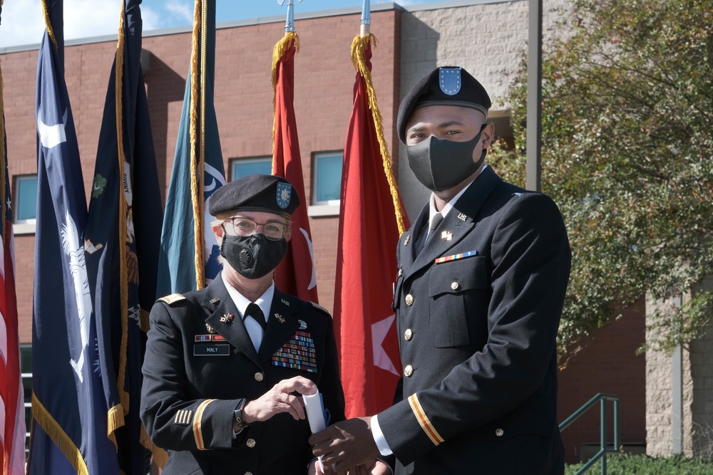 The South Carolina National Guard conducts a ceremony for the Palmetto Military Academy Officer Candidate School at McCrady Training Center