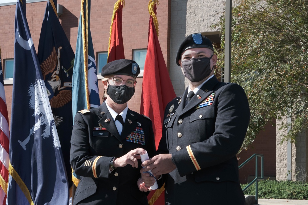 The South Carolina National Guard conducts a ceremony for the Palmetto Military Academy Officer Candidate School at McCrady Training Center