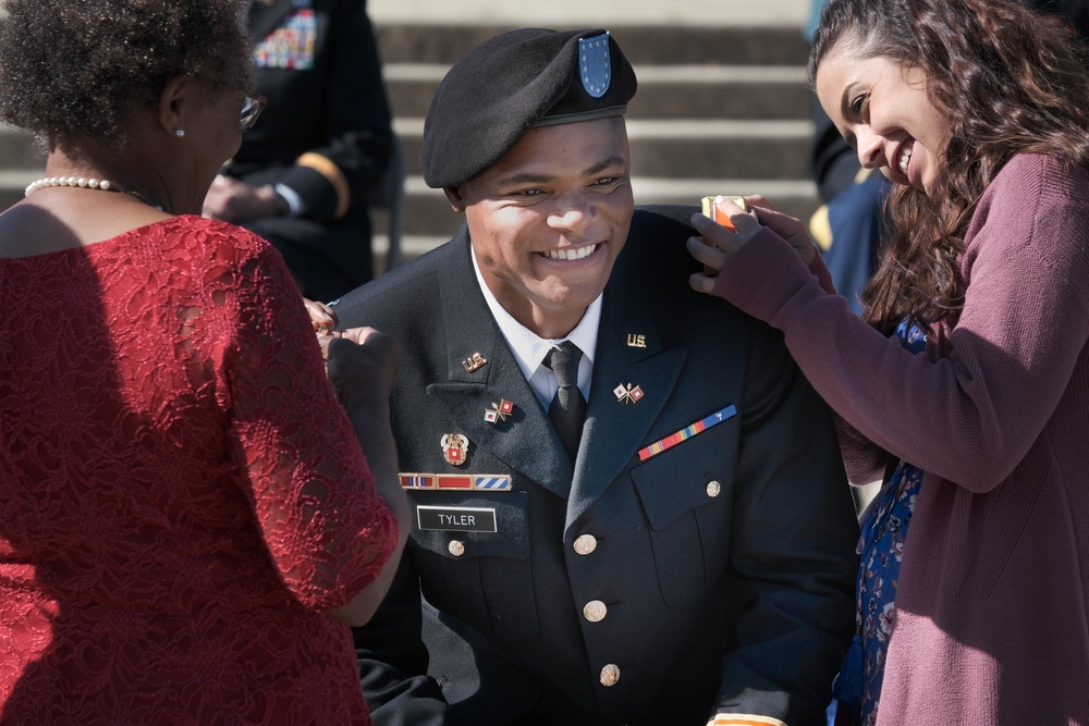 The South Carolina National Guard conducts a ceremony for the Palmetto Military Academy Officer Candidate School at McCrady Training Center