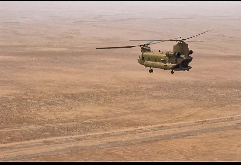 Chinook flight over the desert